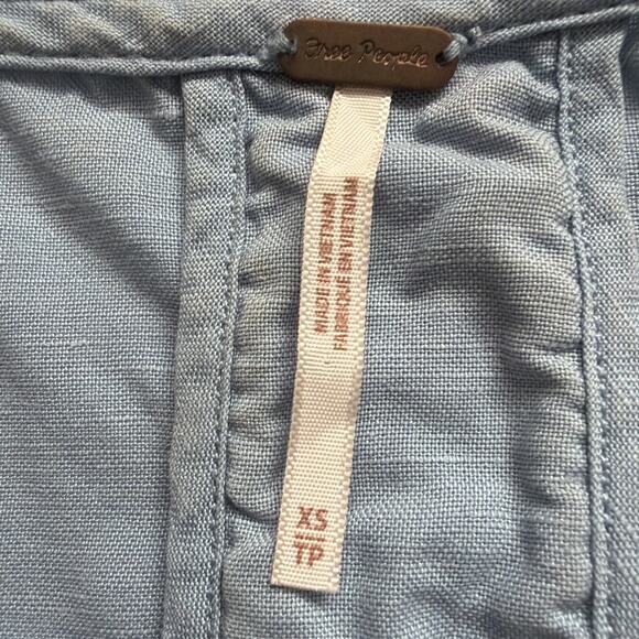 Free People Highway Cruisin' Tank Womens XS Blue Linen Blend Button Front Tie - Picture 4 of 10